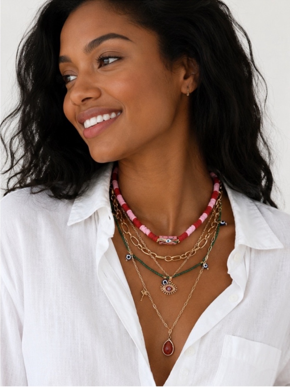 New! Preppy Colorful Boho Evil Eye Necklace Stack Set NWOT 5036